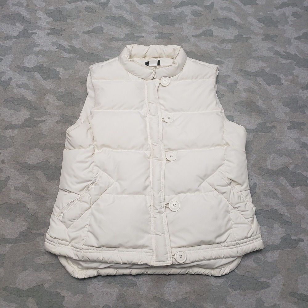 J.Crew Down Puffer Vest Womens Large‎ White Button Sleeveless